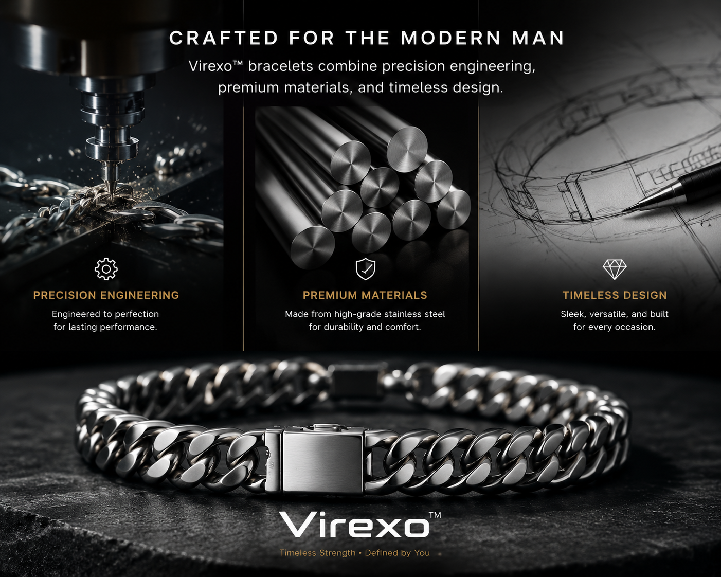 Virexo™ – Crafted with a bio-engineered recovery alloy designed for continuous daily wear.